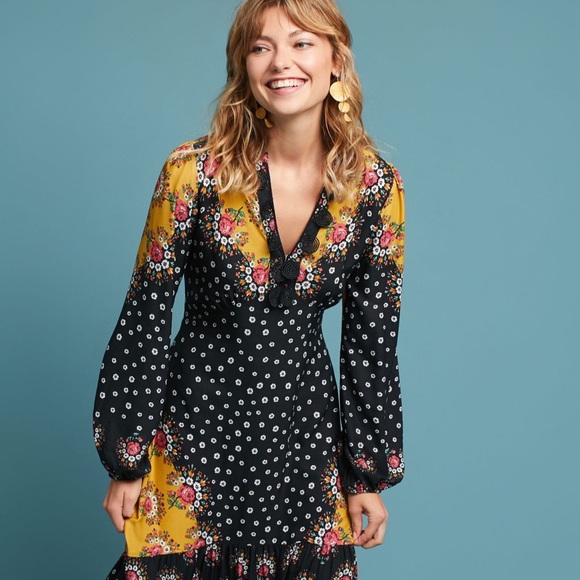 Anthropologie Farm Rio Floral-Blocked Maxi Dress, Size Medium